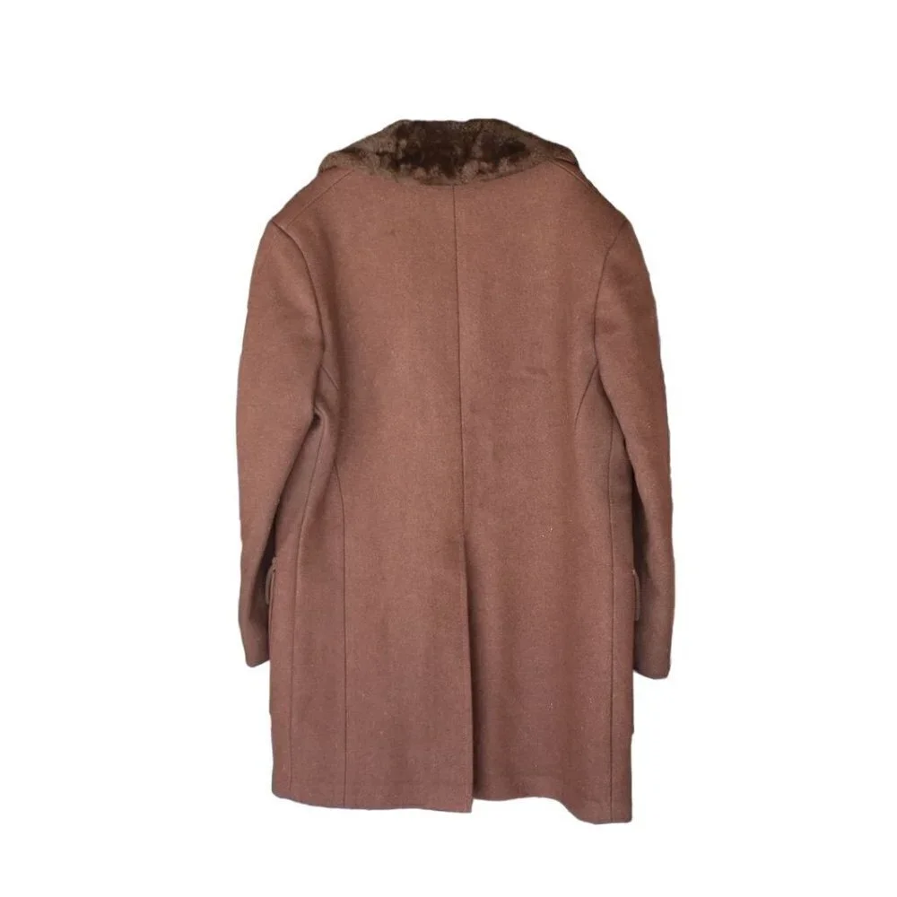 Vintage Men's 80's Grais Brown Wool Blend Trench Coat Faux Fur Collar & Lining 4 - Picture 2 of 6